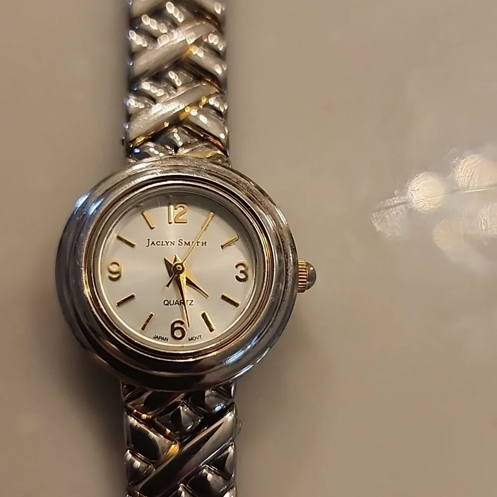 Jacyln Smith Two Tone Gold Silver Wristwatch Cleaned, New Battery and Serviced.